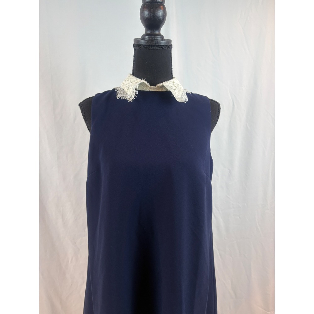 Nanette Lepore Navy Blue Shift Dress Lace Collar Pleated Hem Sleeveless Size 6 - Picture 6 of 14